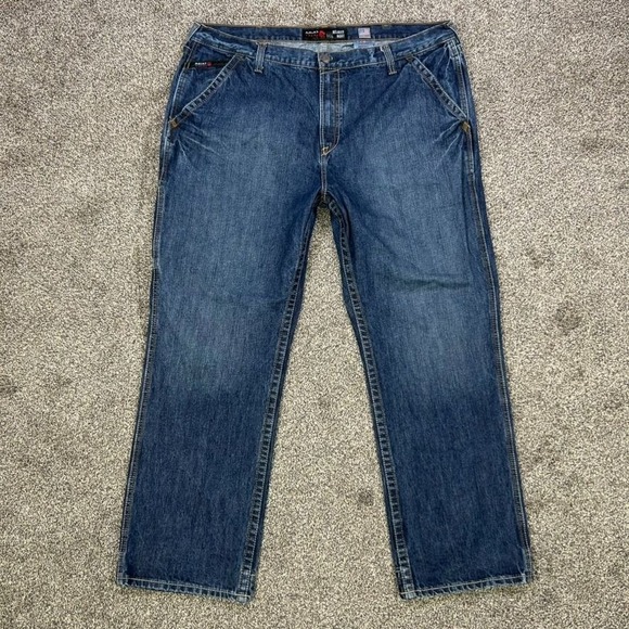 Ariat M4 Flame Resistant Relaxed Boot Cut Jeans Mens 44x32 Blue Denim Workwear - Picture 1 of 13